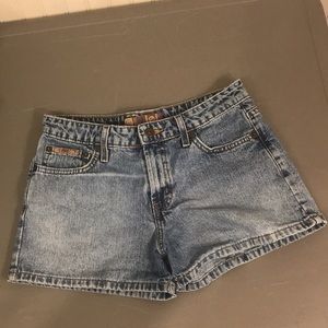 VINTAGE 90s L.e.i eDenim >00|01 medium wash denim shorts size 5 juniors